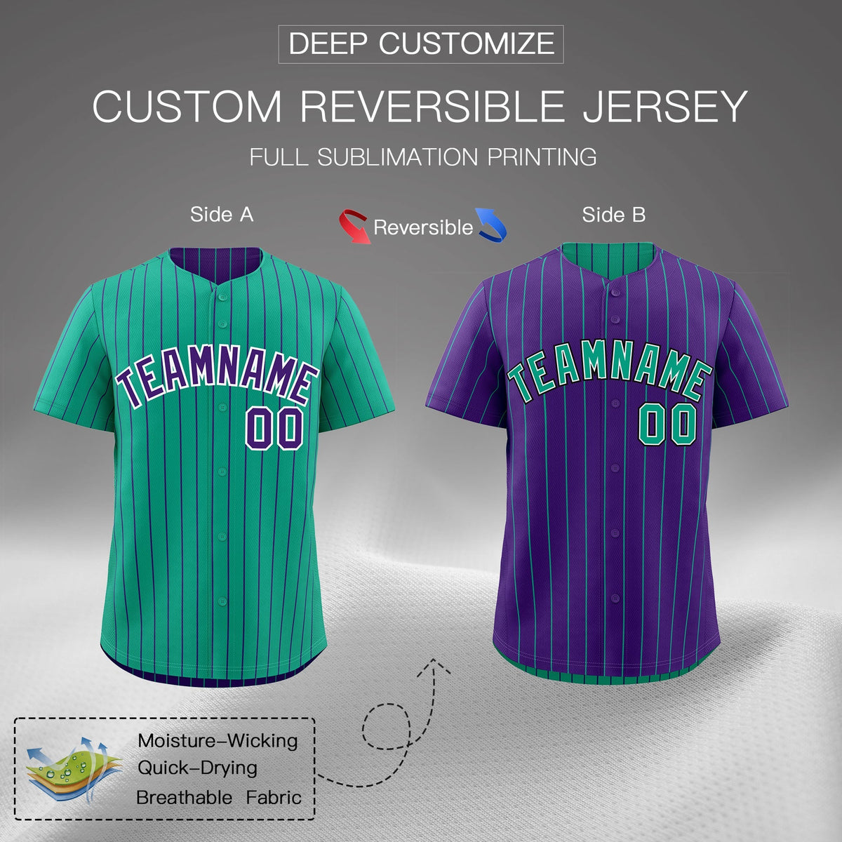 Custom Purple White Green Reversible Stripe Fashion Baseball Jersey| KXKSHOP