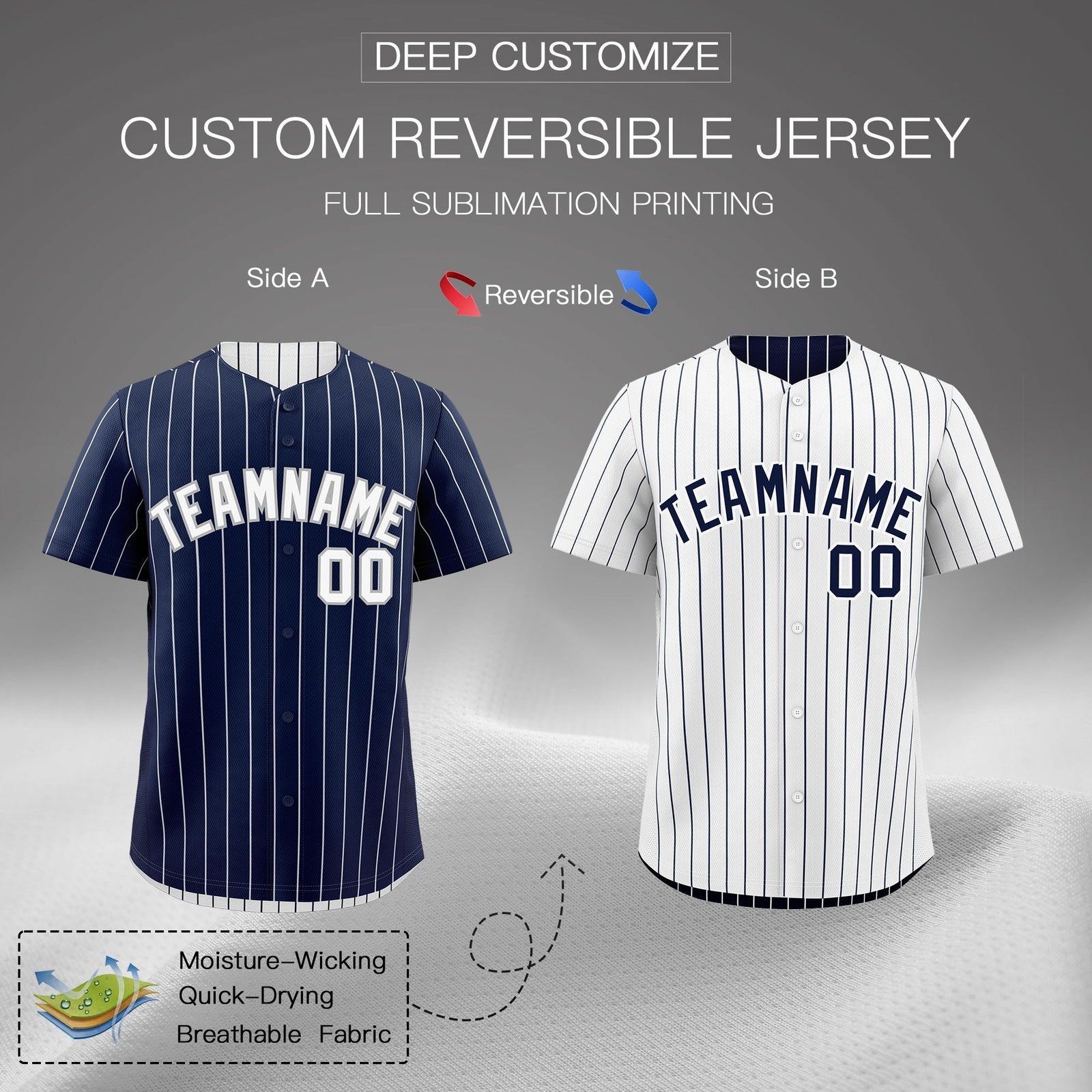 Custom White Navy Reversible Stripe Fashion Baseball Jersey| KXKSHOP
