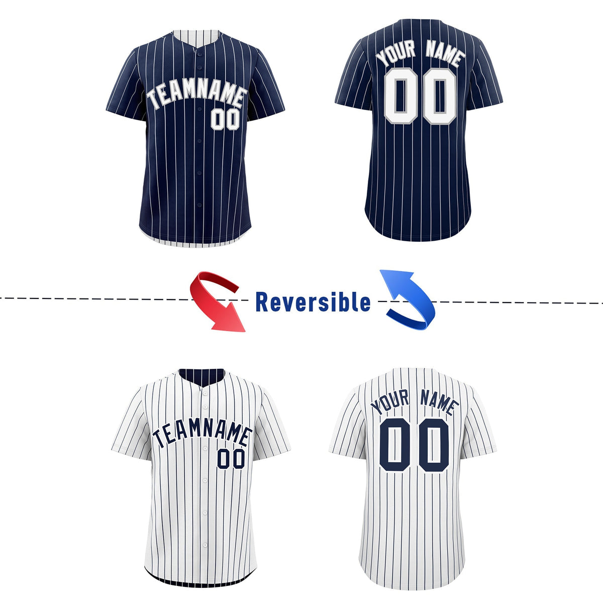 Custom White Navy Reversible Stripe Fashion Baseball Jersey| KXKSHOP