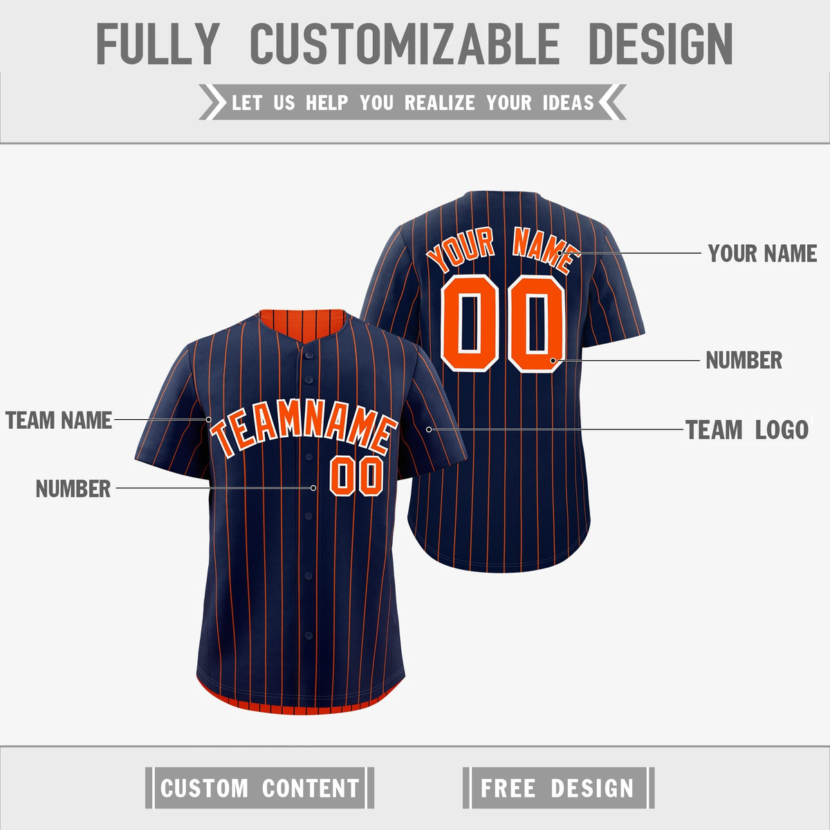Custom Orange White Navy Reversible Stripe Fashion Baseball Jersey| KXKSHOP