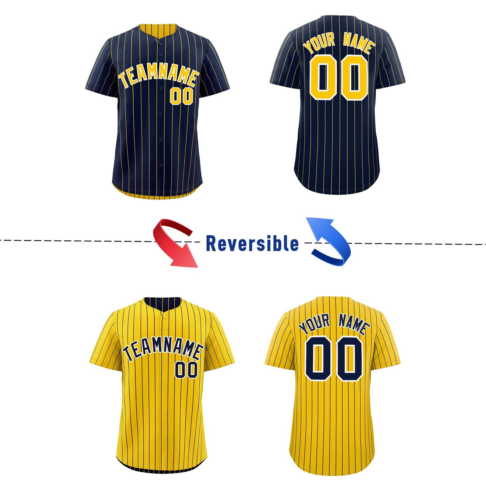 Custom Gold White Navy Reversible Stripe Fashion Baseball Jersey| KXKSHOP