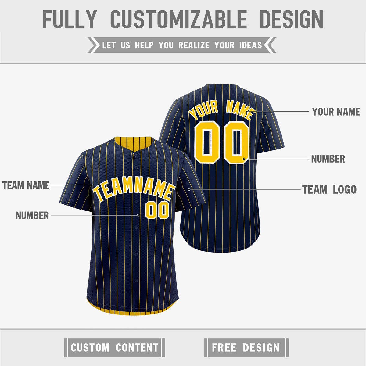 Custom Gold White Navy Reversible Stripe Fashion Baseball Jersey| KXKSHOP