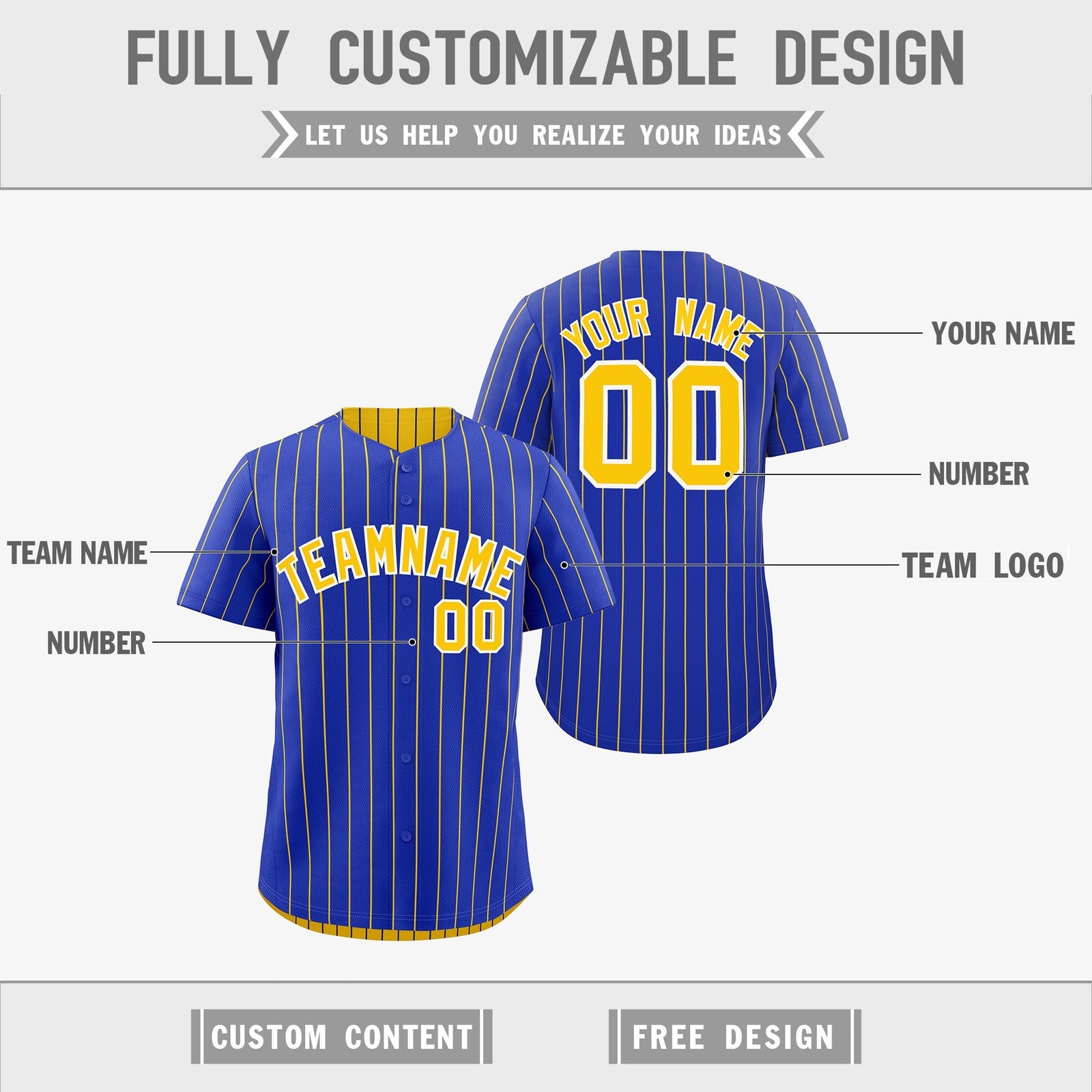 Custom Gold White Royal Blue Reversible Stripe Fashion Baseball Jersey| KXKSHOP