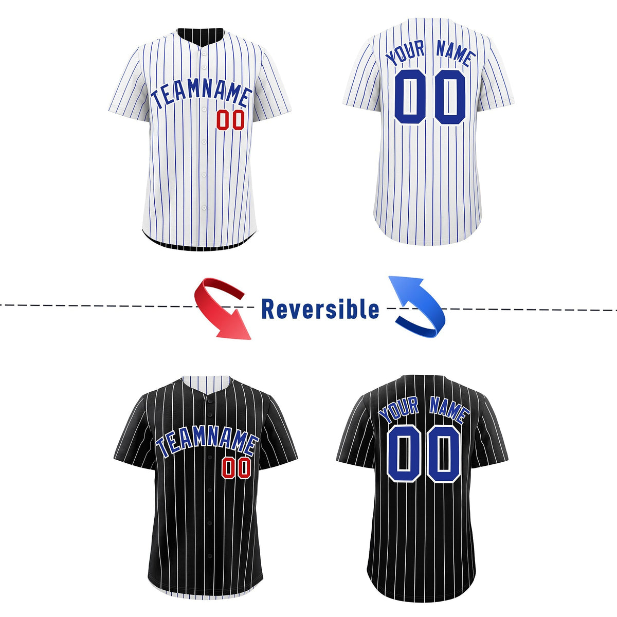 Custom Royal Blue White Reversible Stripe Fashion Baseball Jersey| KXKSHOP