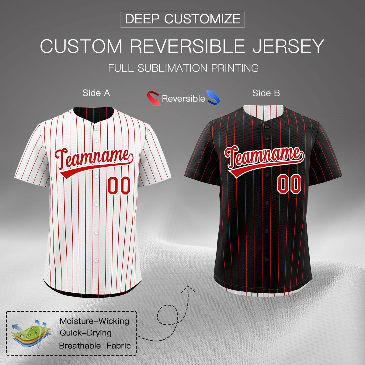 Custom Red White Reversible Stripe Fashion Baseball Jersey| KXKSHOP