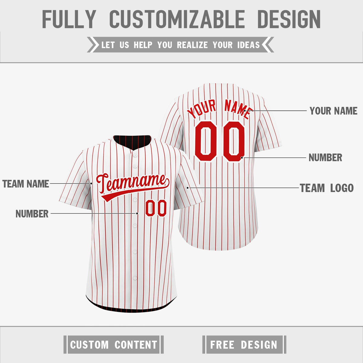 Custom Red White Reversible Stripe Fashion Baseball Jersey| KXKSHOP