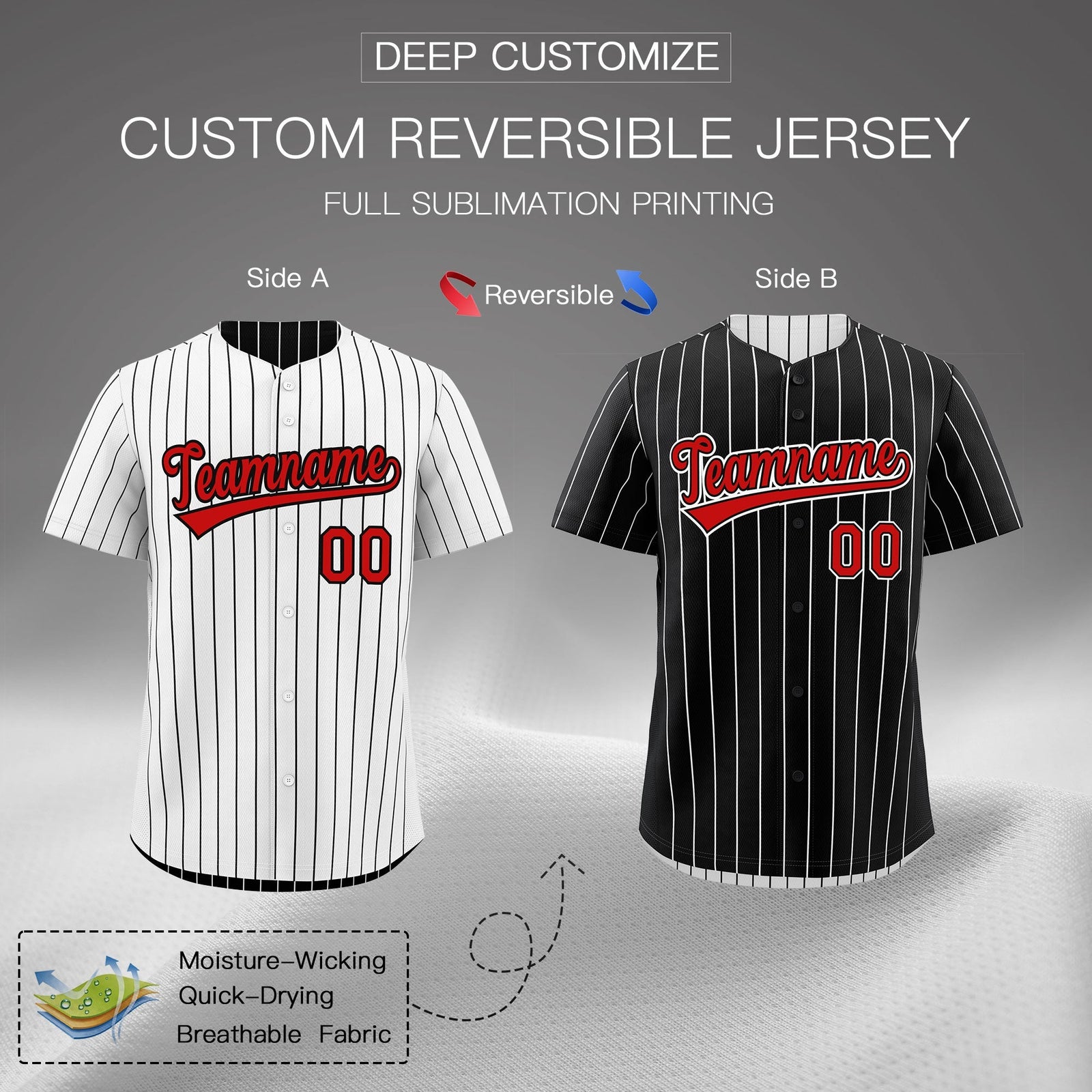 Custom Red Black White Reversible Stripe Fashion Baseball Jersey| KXKSHOP