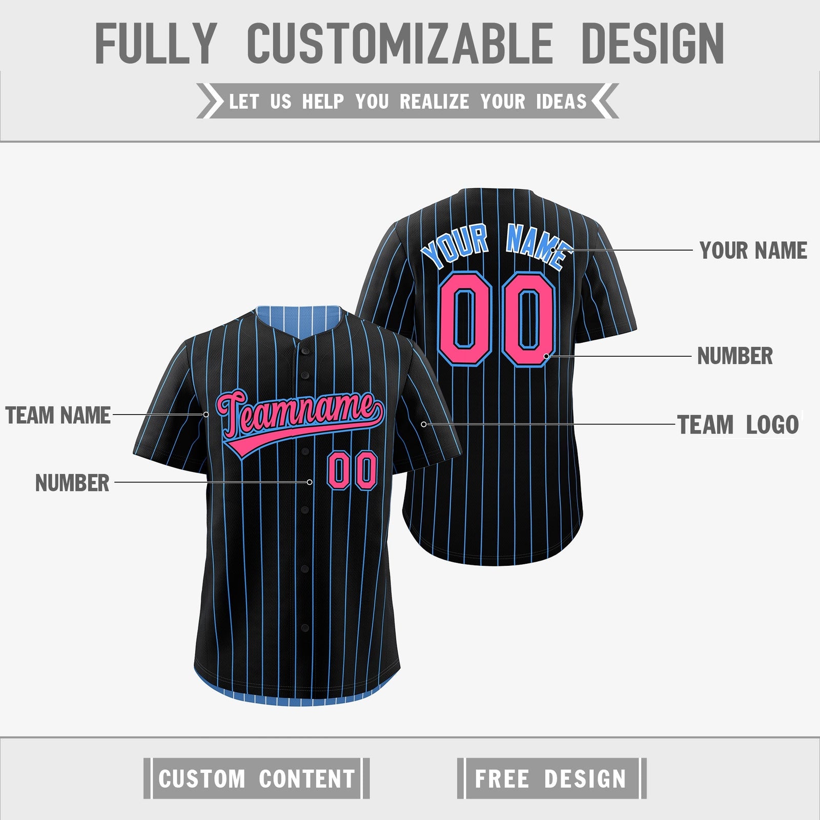 Custom Pink Black Powder Blue Reversible Stripe Fashion Baseball Jersey| KXKSHOP