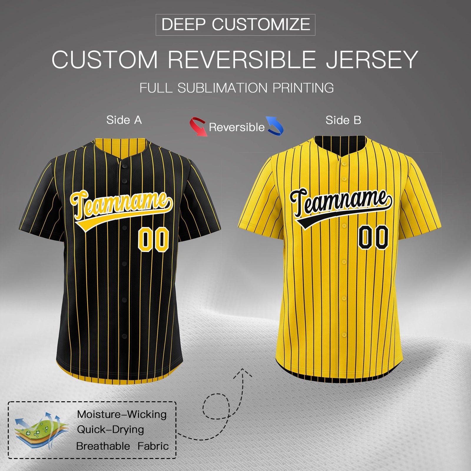 Custom Gold White Black Reversible Stripe Fashion Baseball Jersey| KXKSHOP