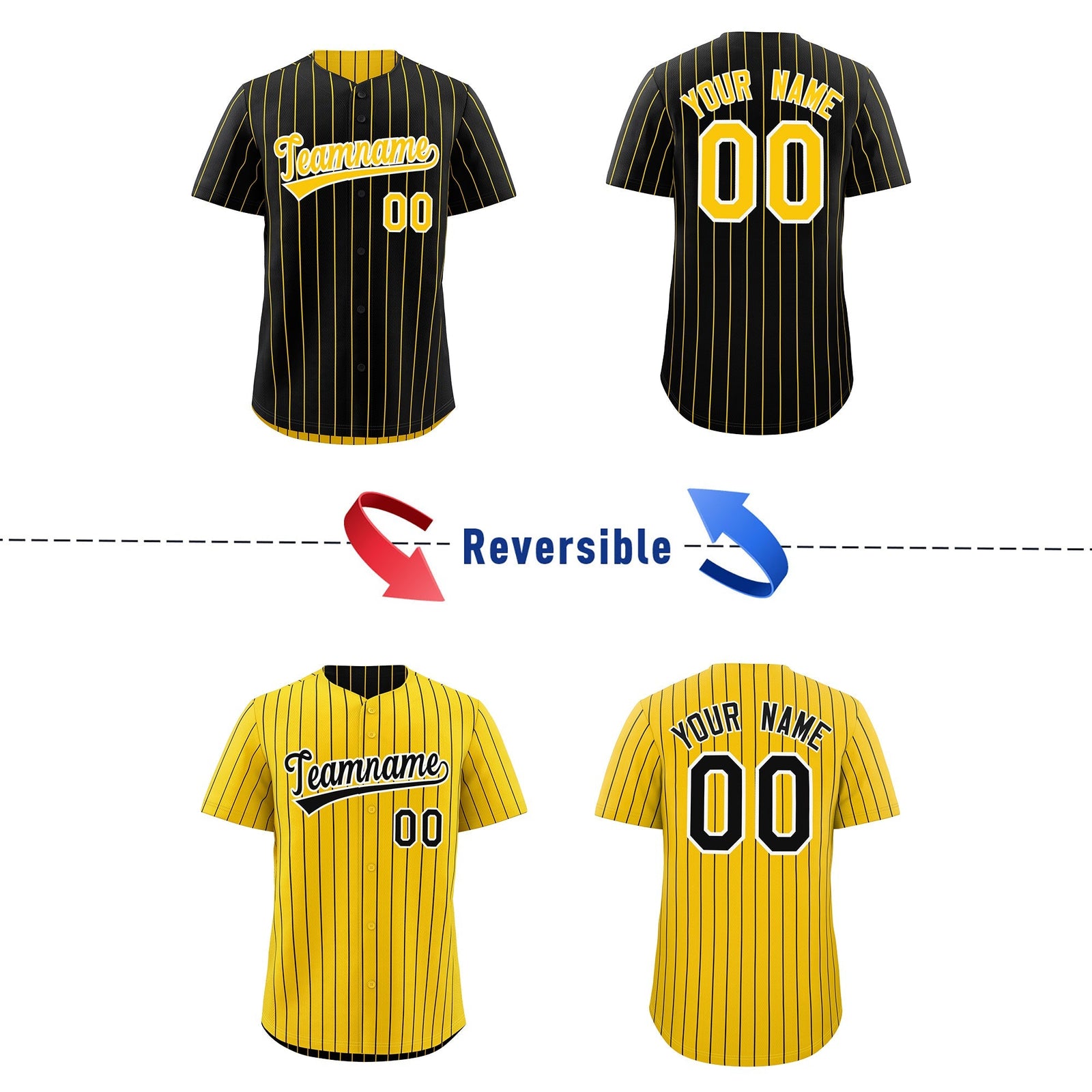 Custom Gold White Black Reversible Stripe Fashion Baseball Jersey| KXKSHOP