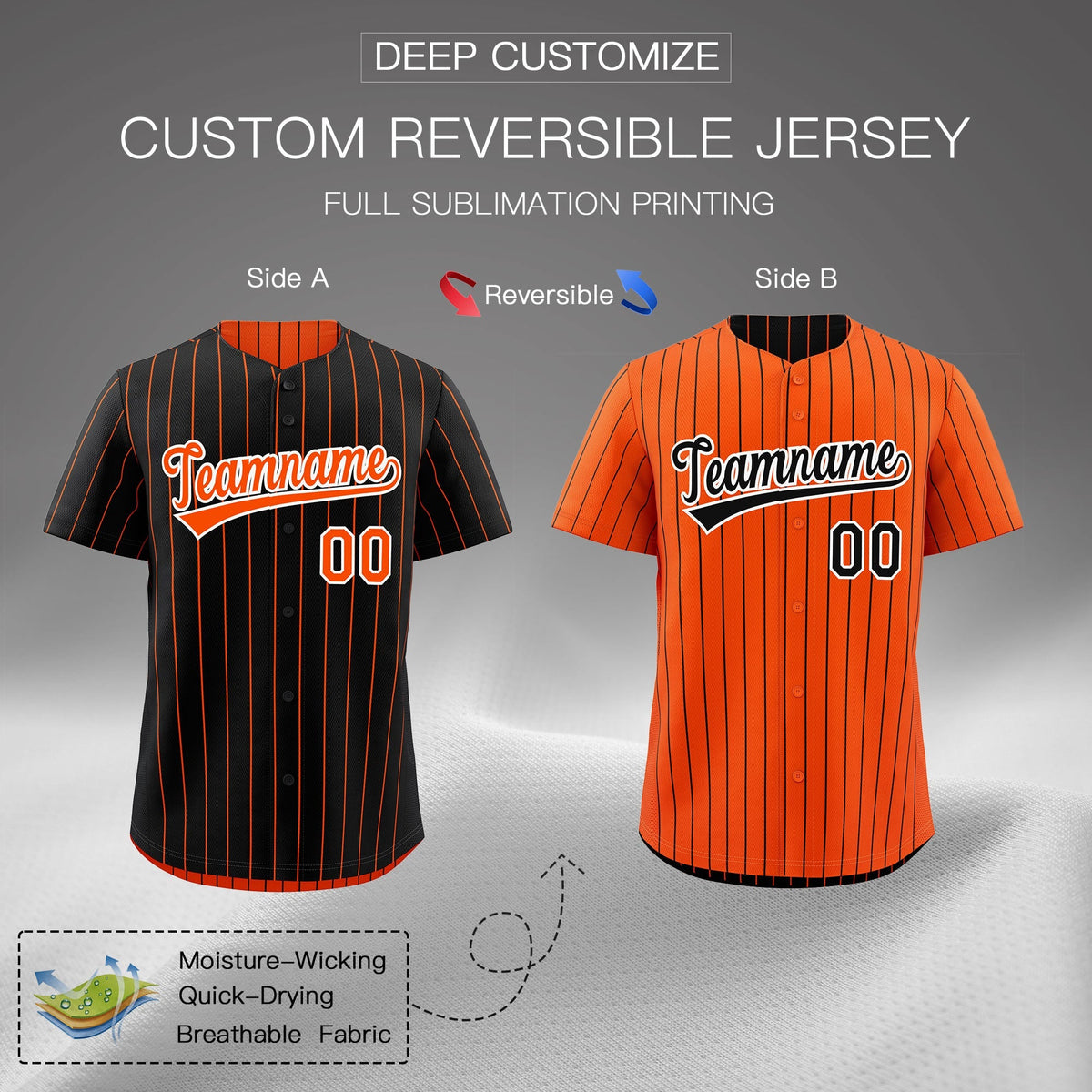 Custom Orange White Black Reversible Stripe Fashion Baseball Jersey| KXKSHOP