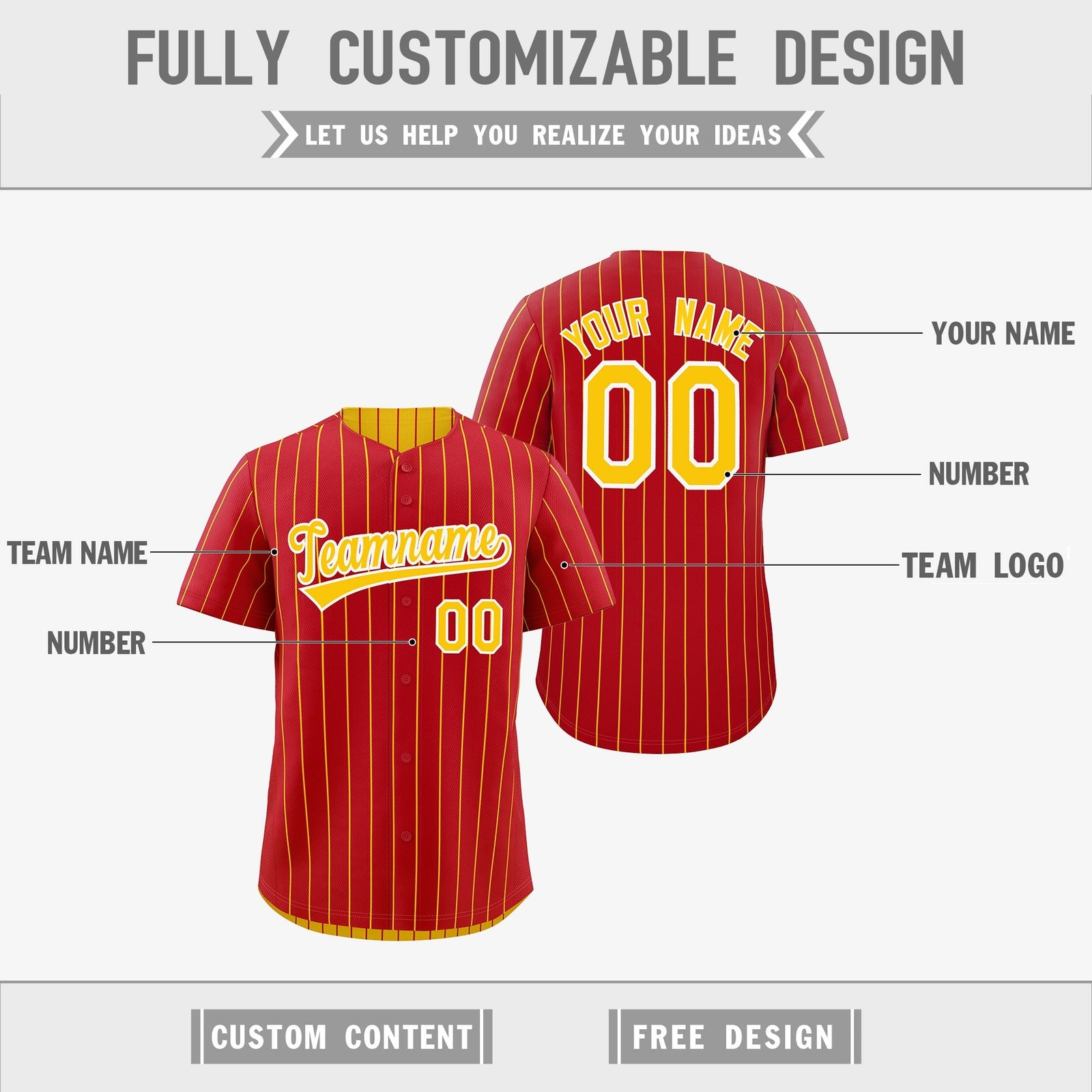 Custom Gold White Red Reversible Stripe Fashion Baseball Jersey| KXKSHOP