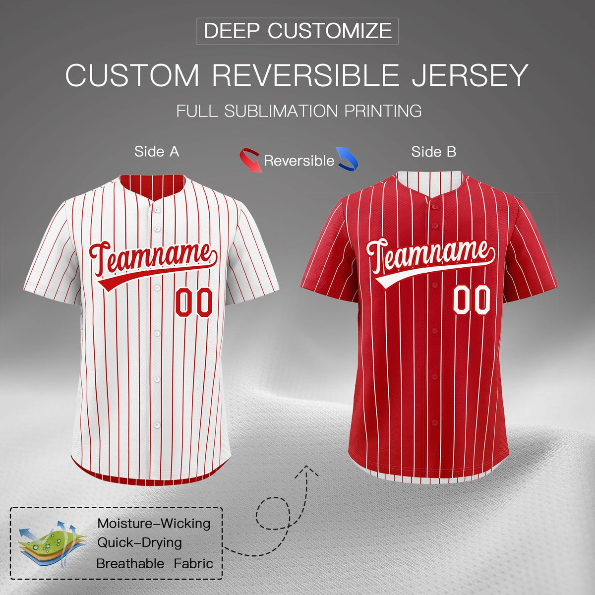 Custom Red White Reversible Stripe Fashion Baseball Jersey| KXKSHOP