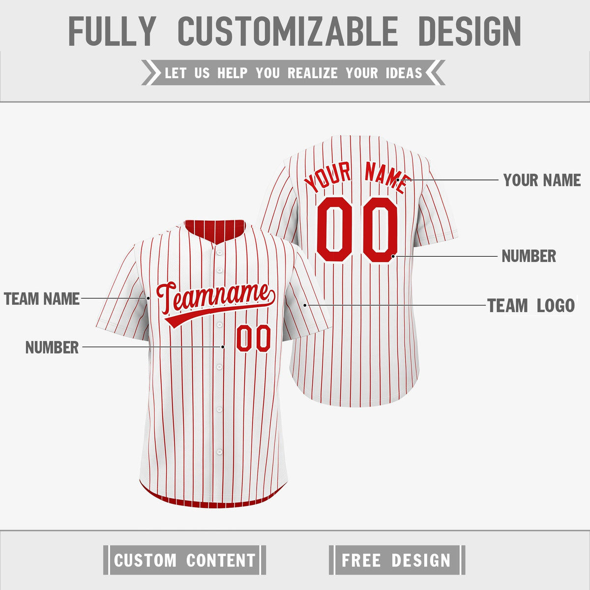 Custom Red White Reversible Stripe Fashion Baseball Jersey| KXKSHOP