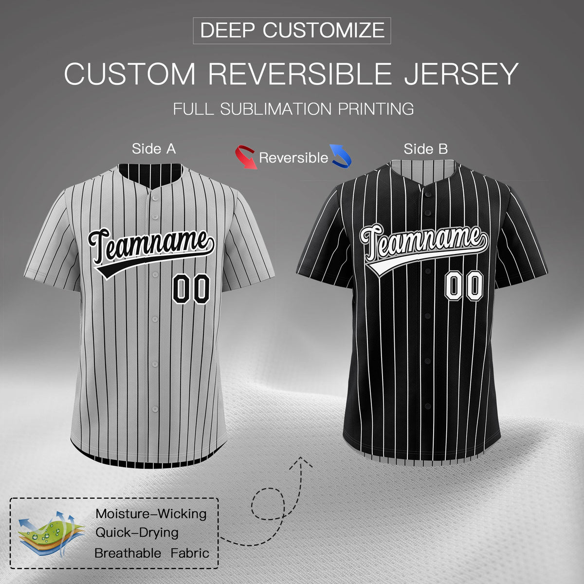 Custom Black White Reversible Stripe Fashion Baseball Jersey| KXKSHOP