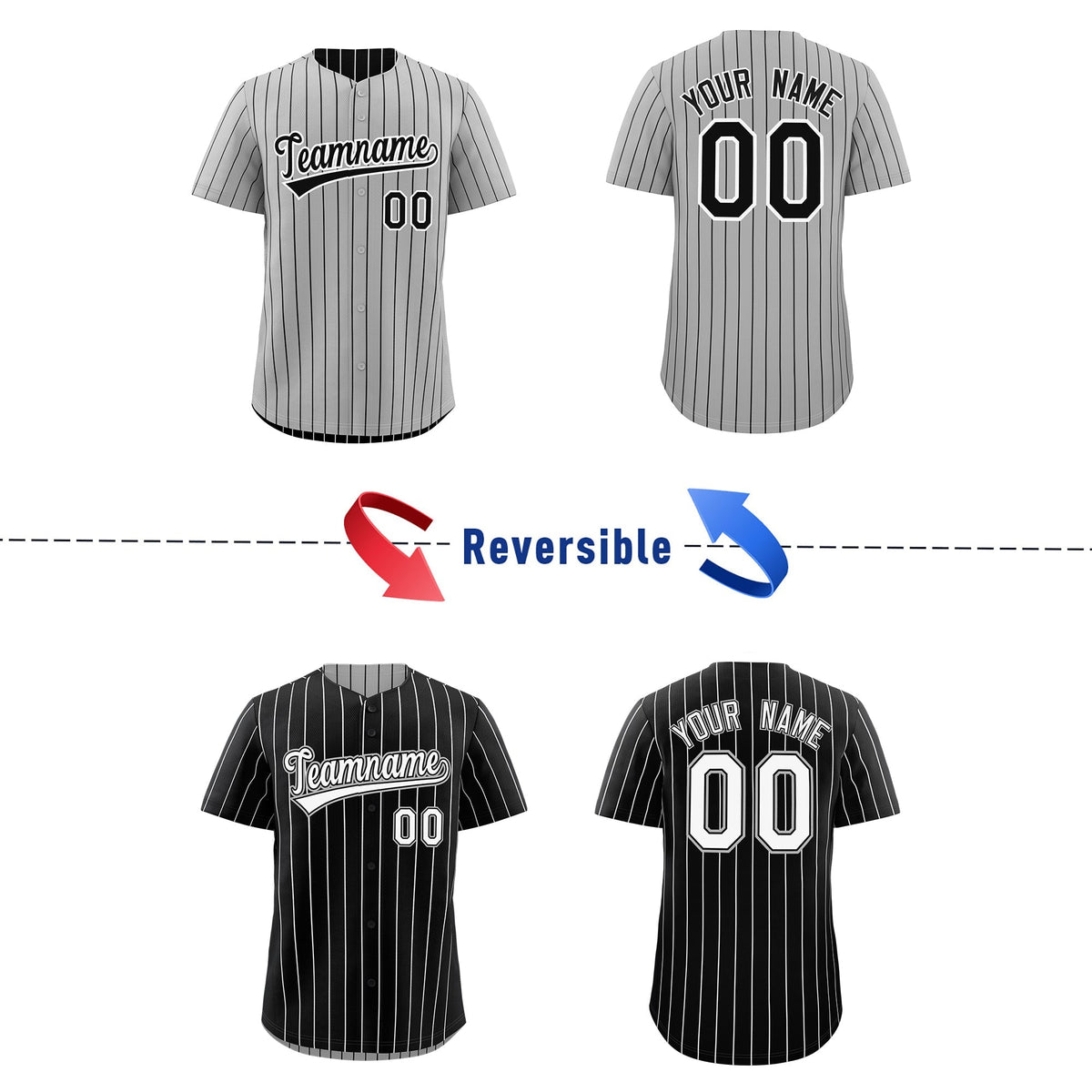 Custom Black White Reversible Stripe Fashion Baseball Jersey| KXKSHOP