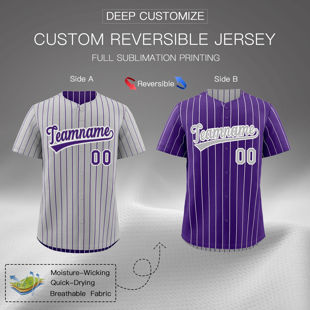 Custom Purple White Reversible Stripe Fashion Baseball Jersey| KXKSHOP