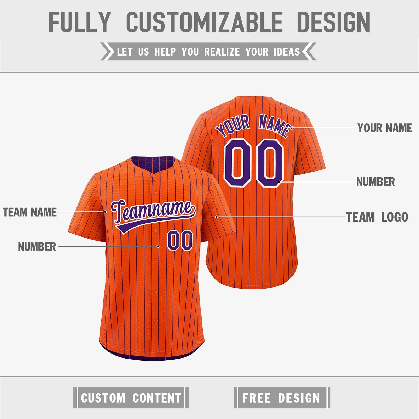 Custom Purple White Orange Reversible Stripe Fashion Baseball Jersey| KXKSHOP