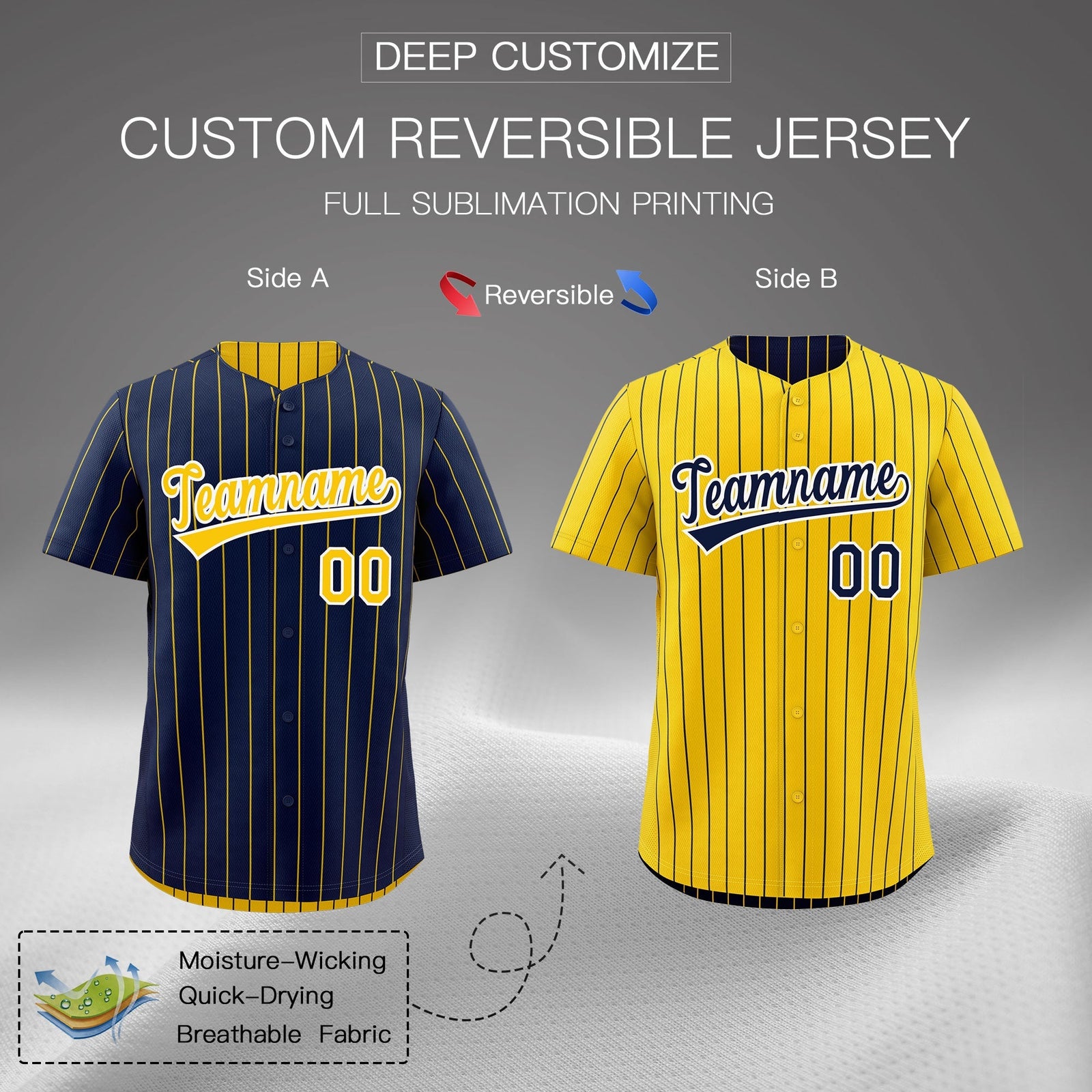 Custom Gold White Navy Reversible Stripe Fashion Baseball Jersey| KXKSHOP