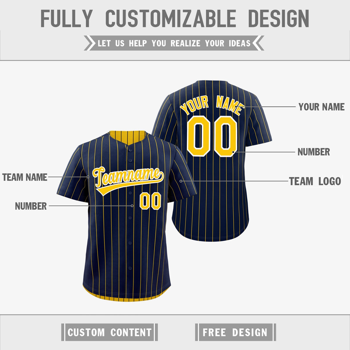 Custom Gold White Navy Reversible Stripe Fashion Baseball Jersey| KXKSHOP