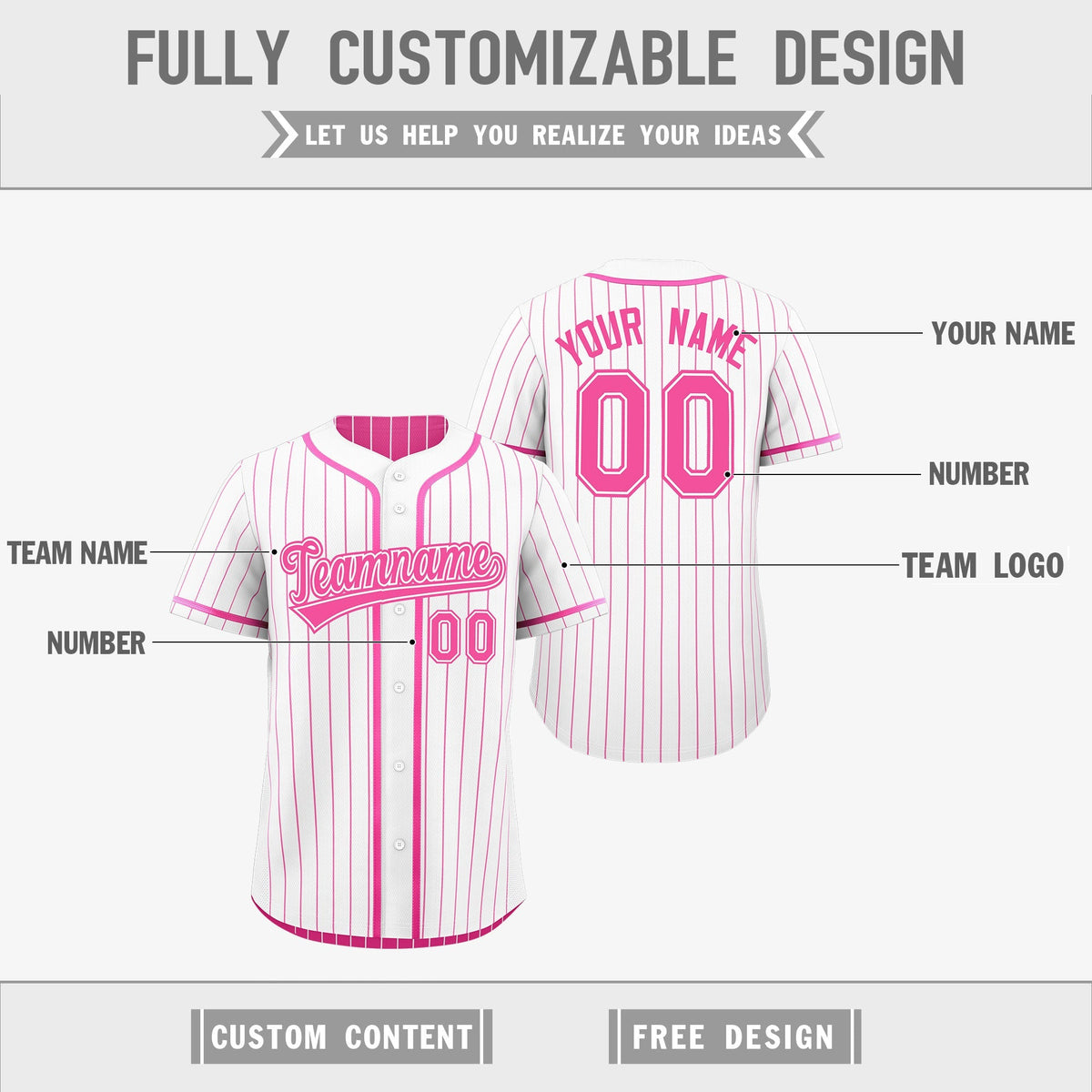 Custom Pink White Reversible Stripe Fashion Baseball Jersey| KXKSHOP
