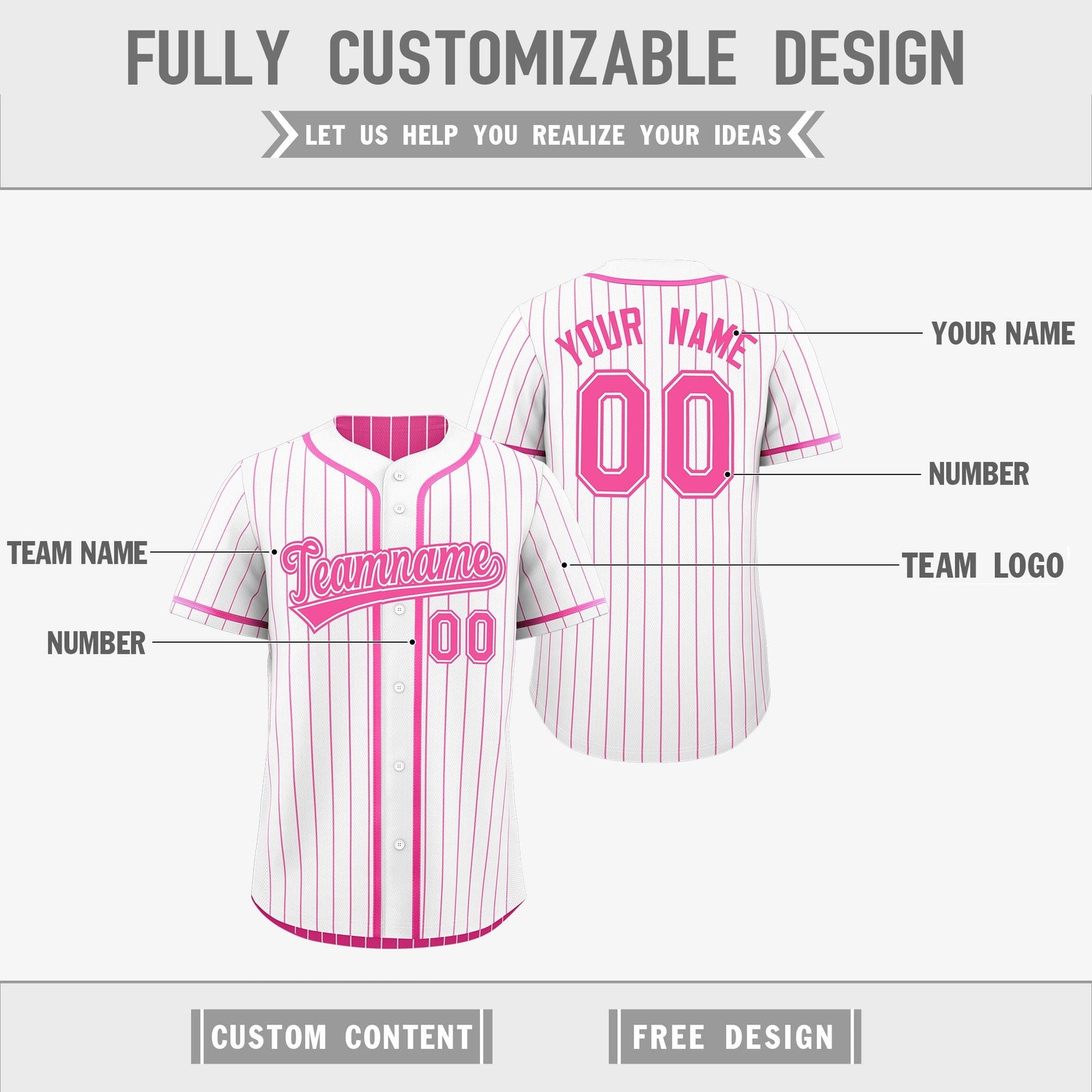 Custom Pink White Reversible Stripe Fashion Baseball Jersey| KXKSHOP