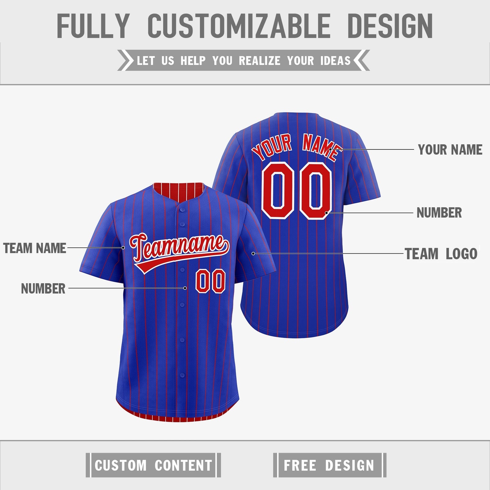 Custom Red White Royal Blue Reversible Stripe Fashion Baseball Jersey| KXKSHOP