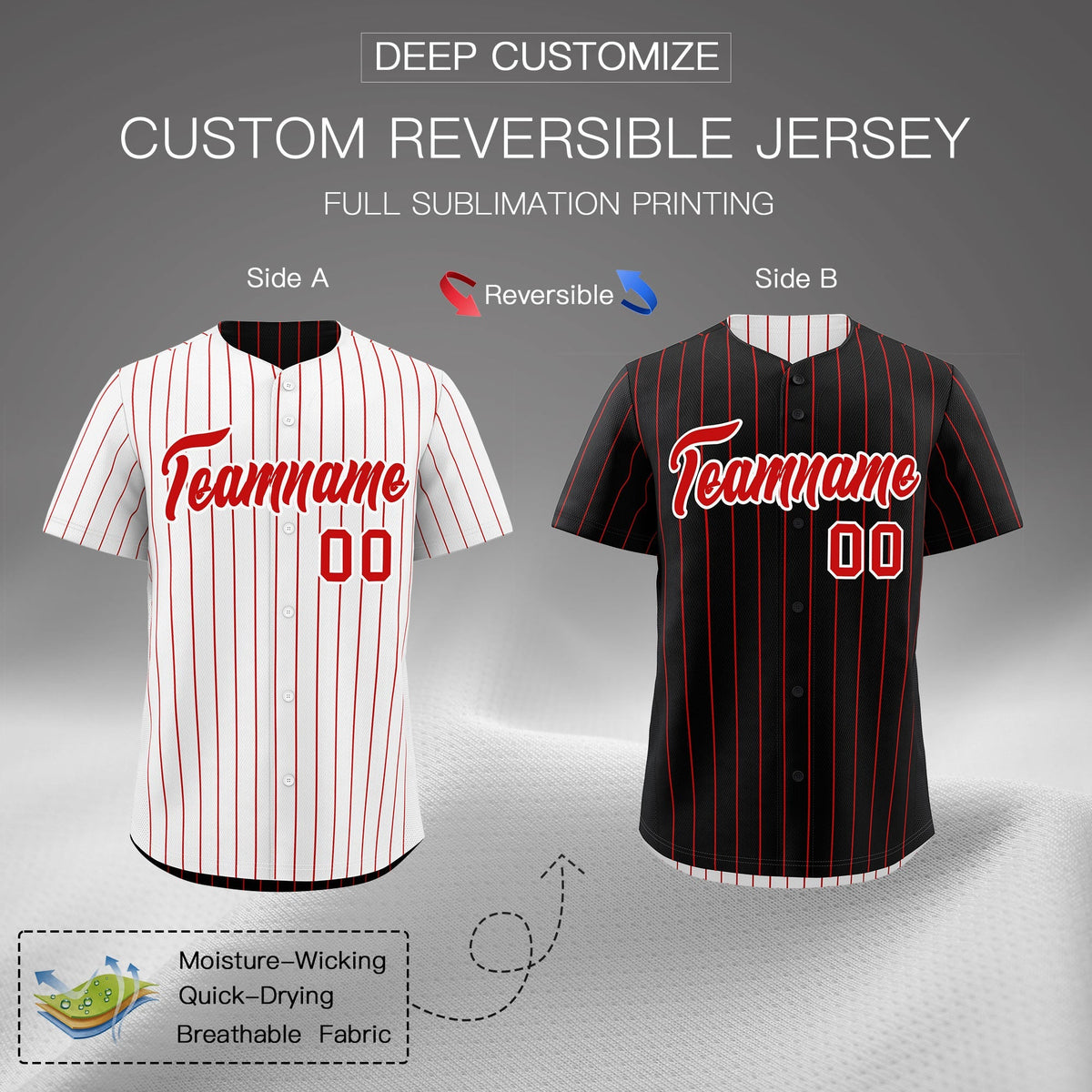 Custom Red White Reversible Stripe Fashion Baseball Jersey| KXKSHOP