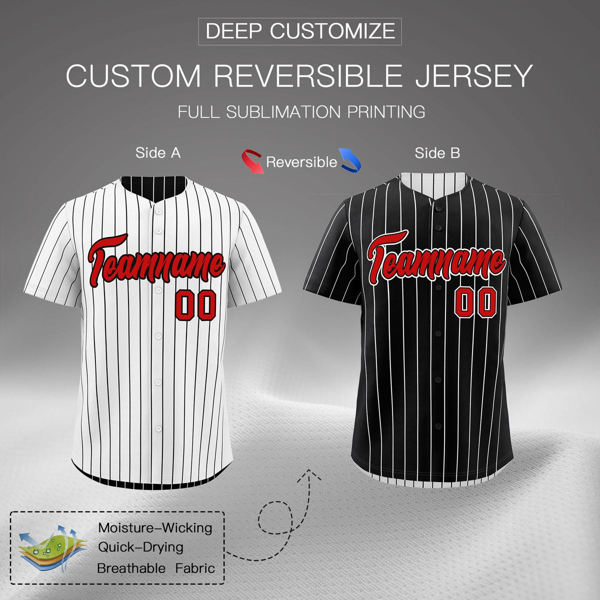Custom Red Black White Reversible Stripe Fashion Baseball Jersey| KXKSHOP