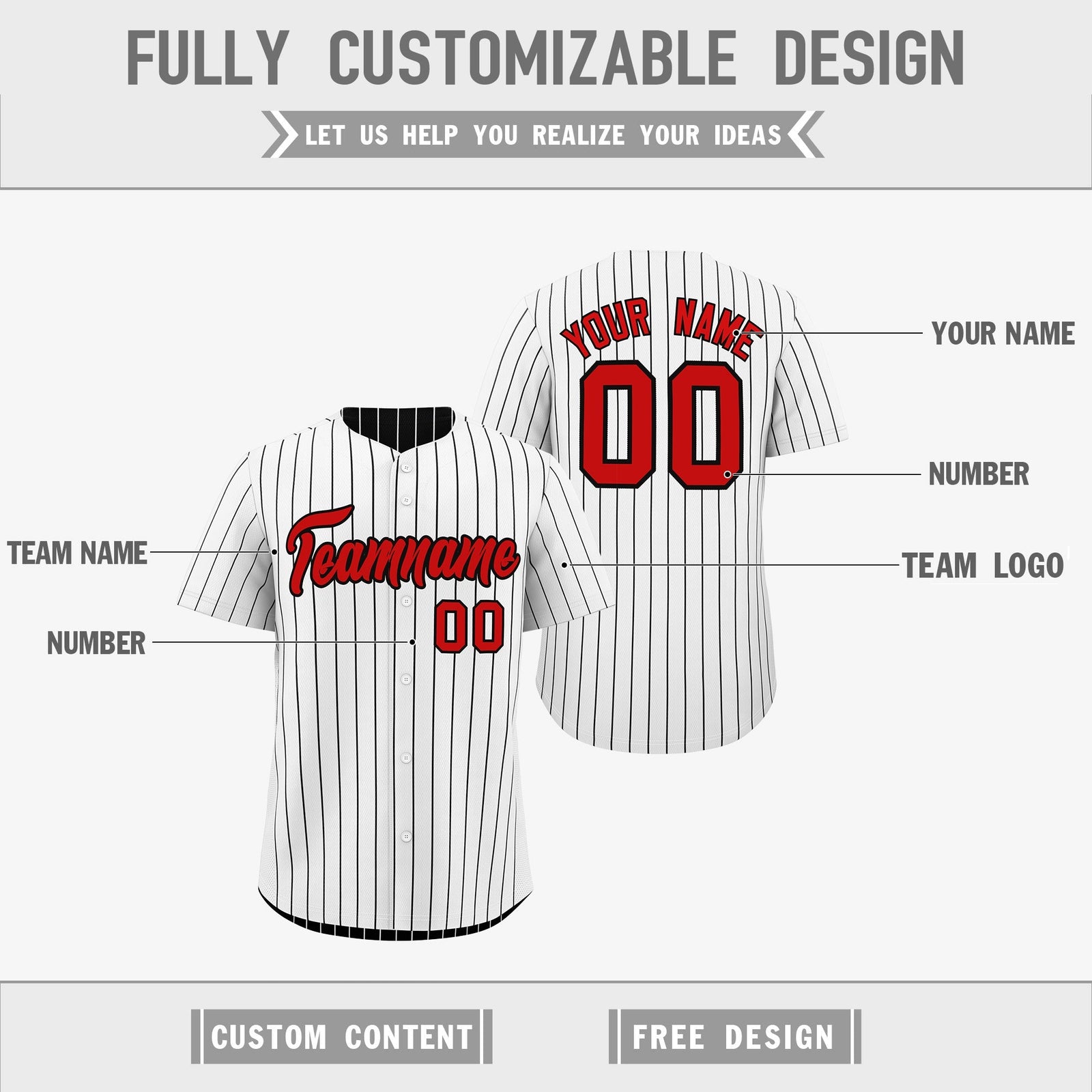 Custom Red Black White Reversible Stripe Fashion Baseball Jersey| KXKSHOP
