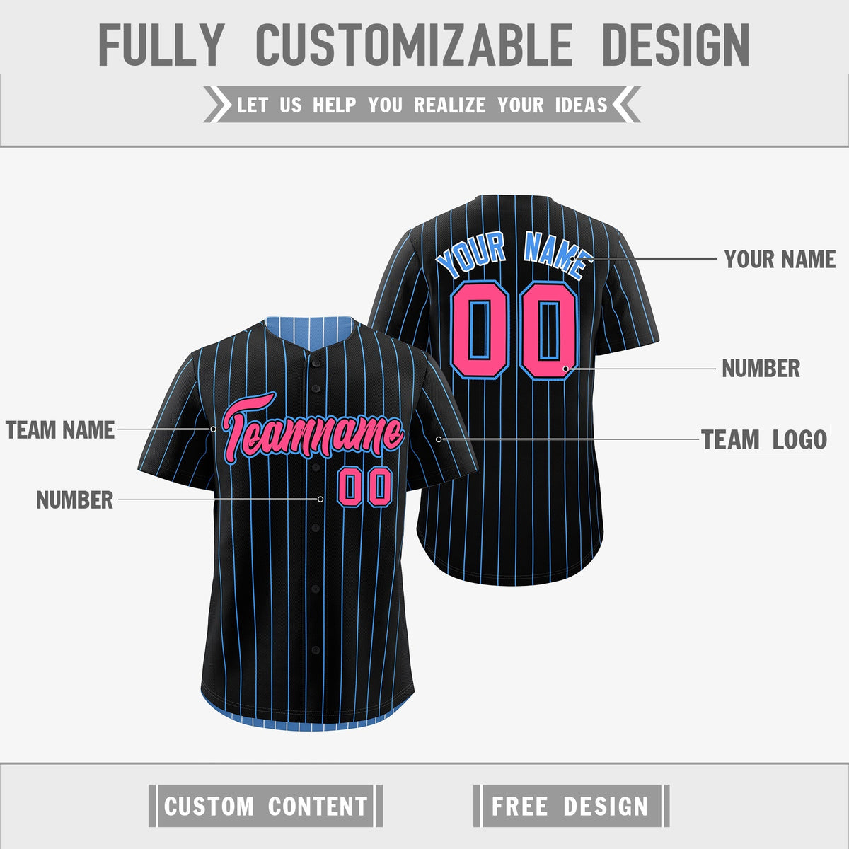 Custom Pink Black Powder Blue Reversible Stripe Fashion Baseball Jersey| KXKSHOP