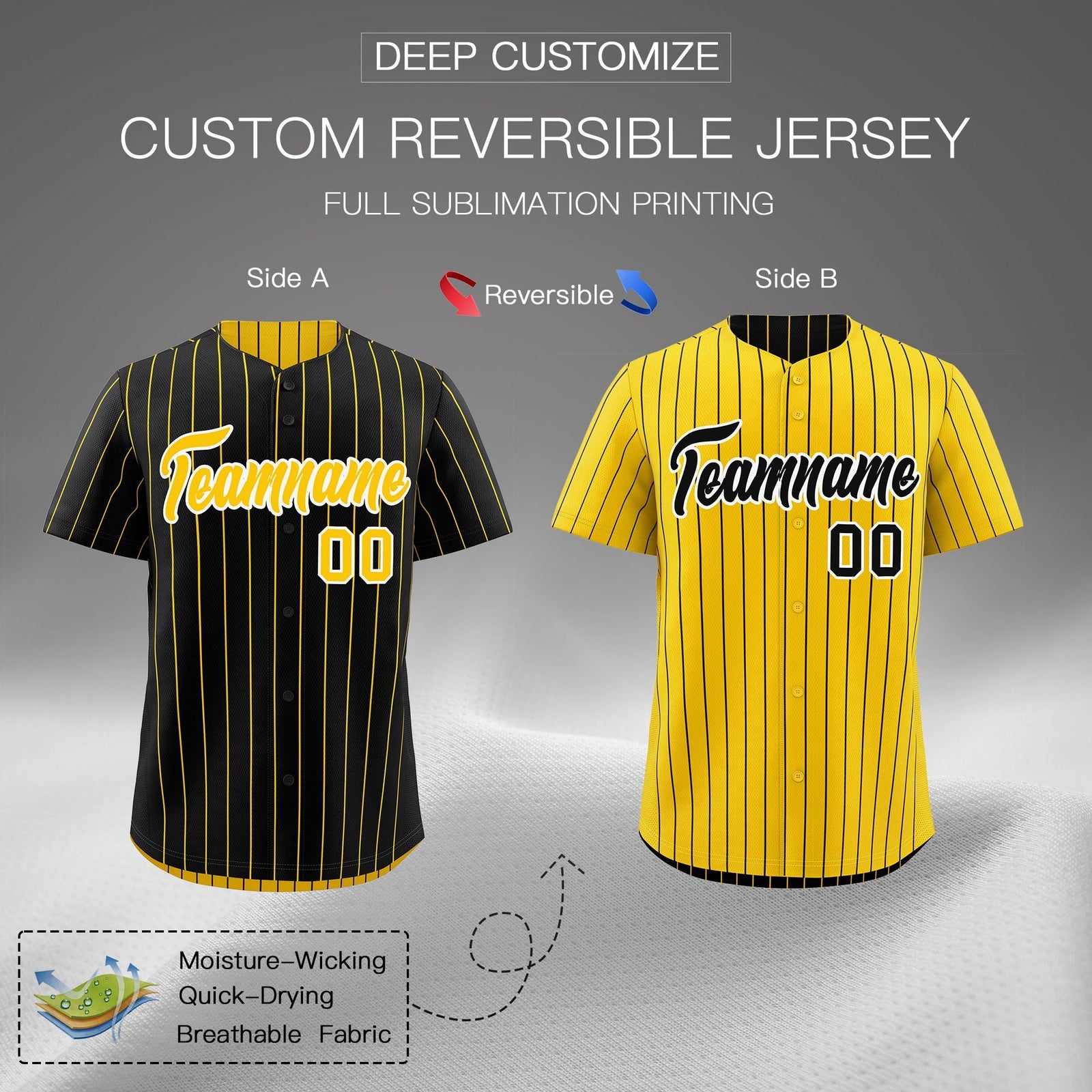Custom Gold White Black Reversible Stripe Fashion Baseball Jersey| KXKSHOP