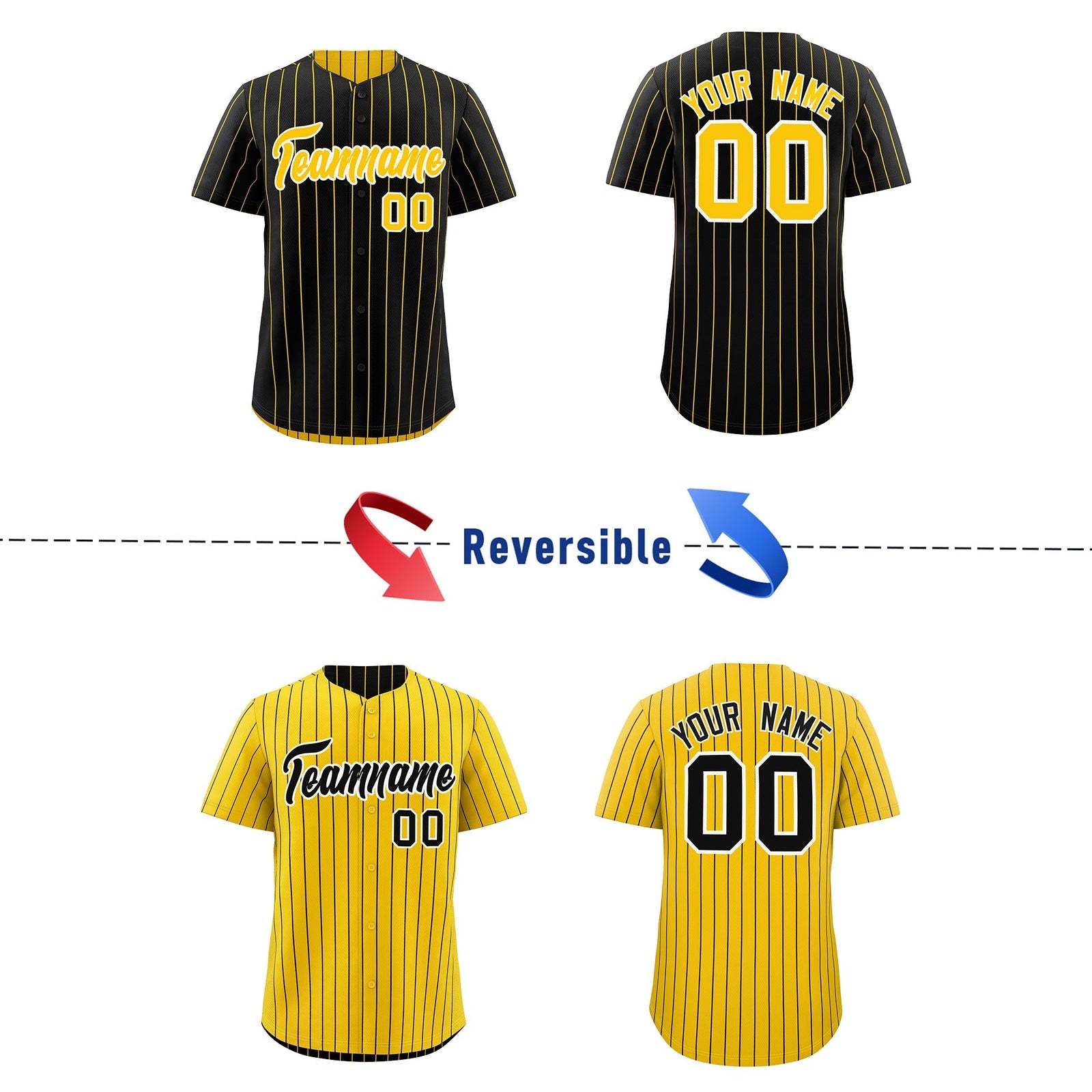 Custom Gold White Black Reversible Stripe Fashion Baseball Jersey| KXKSHOP