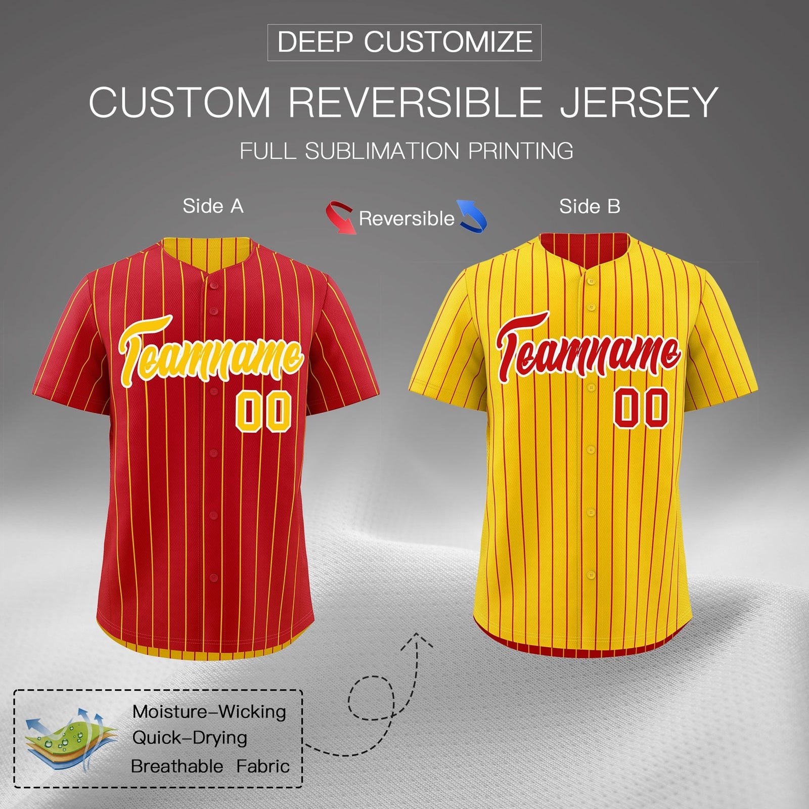 Custom Gold White Red Reversible Stripe Fashion Baseball Jersey| KXKSHOP