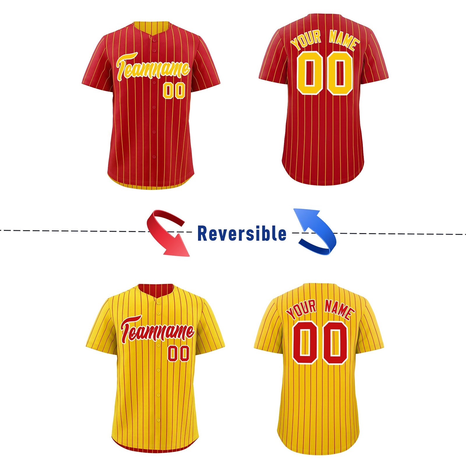 Custom Gold White Red Reversible Stripe Fashion Baseball Jersey| KXKSHOP