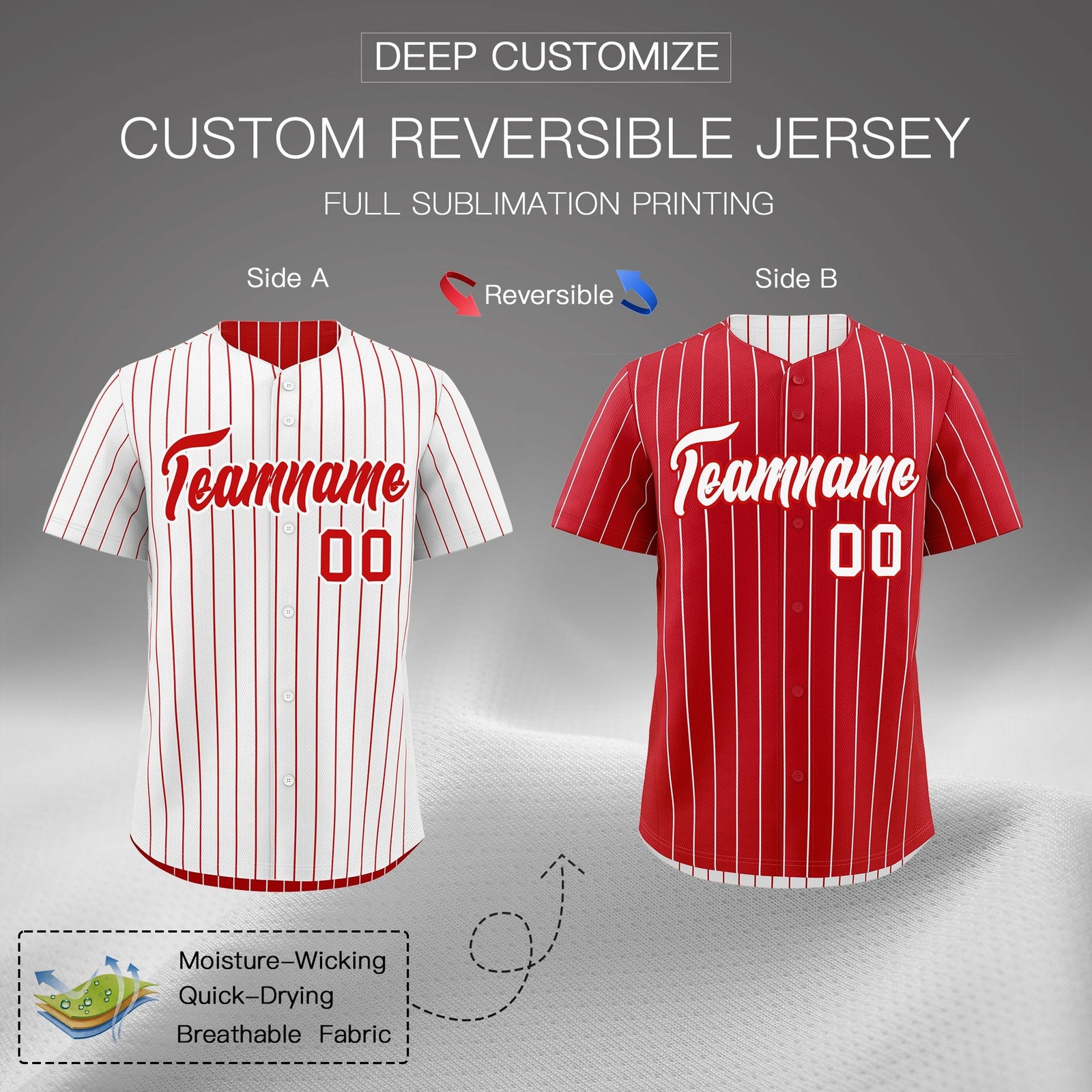 Custom Red White Reversible Stripe Fashion Baseball Jersey| KXKSHOP