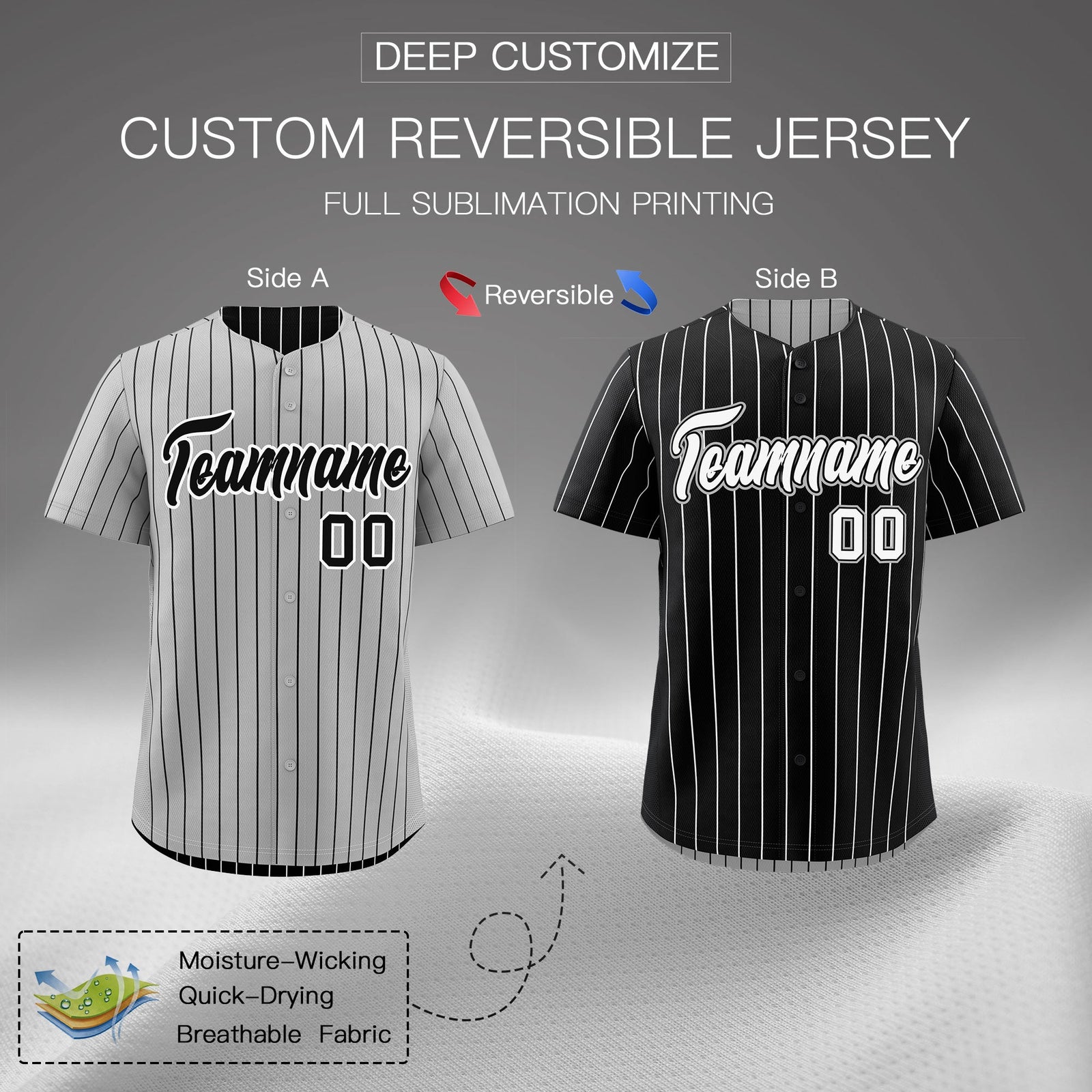Custom Black White Reversible Stripe Fashion Baseball Jersey| KXKSHOP