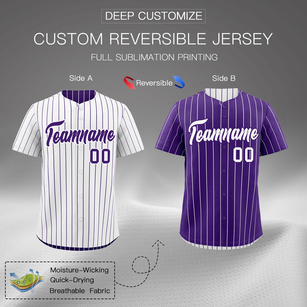 Custom Purple White Reversible Stripe Fashion Baseball Jersey| KXKSHOP