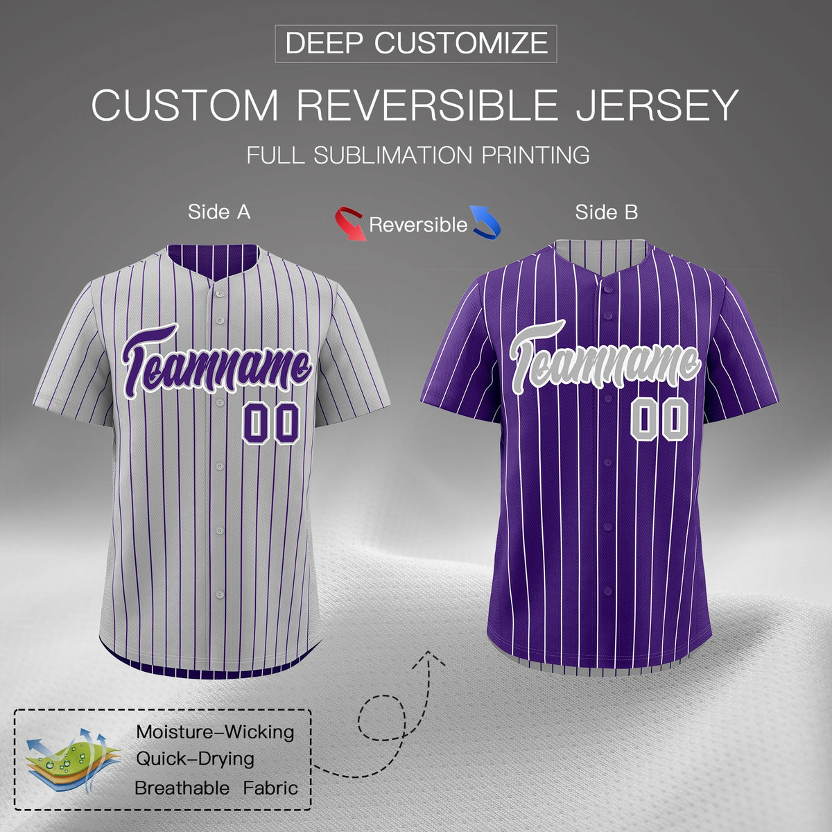Custom Purple White Reversible Stripe Fashion Baseball Jersey| KXKSHOP