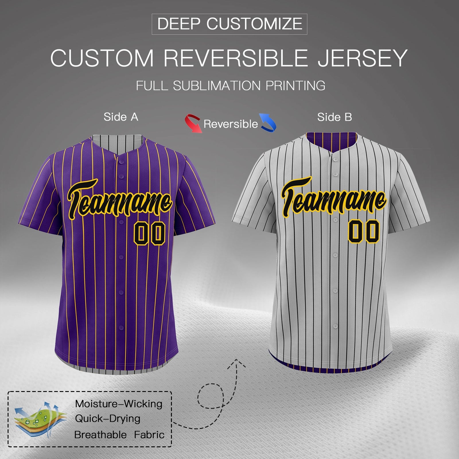 Custom Black Gold Reversible Stripe Fashion Baseball Jersey| KXKSHOP