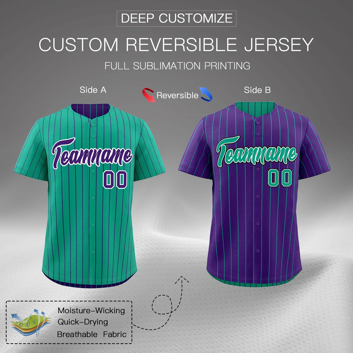 Custom Purple White Green Reversible Stripe Fashion Baseball Jersey| KXKSHOP