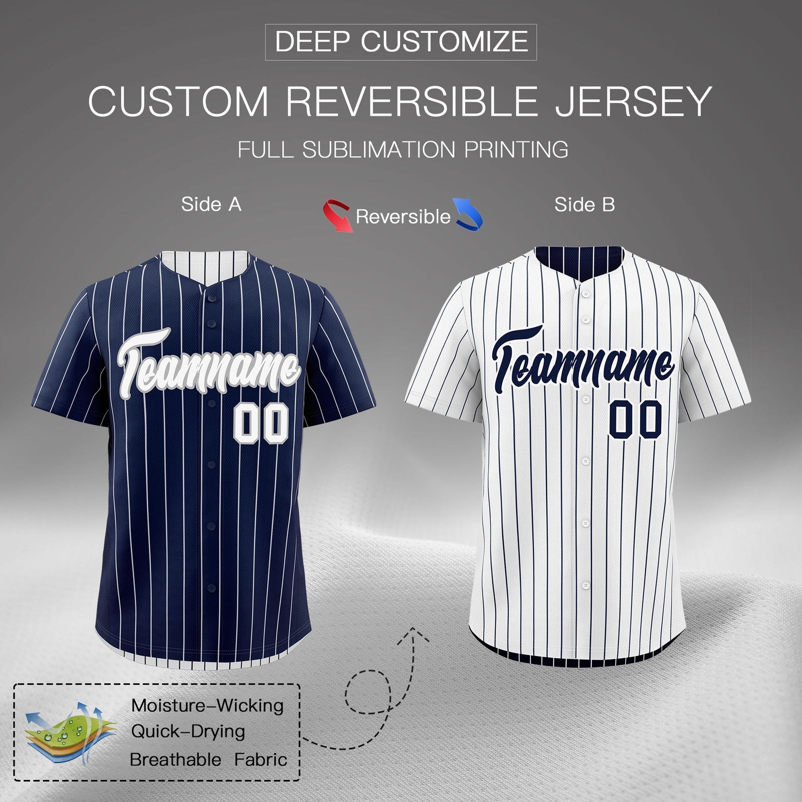 Custom White Navy Reversible Stripe Fashion Baseball Jersey| KXKSHOP
