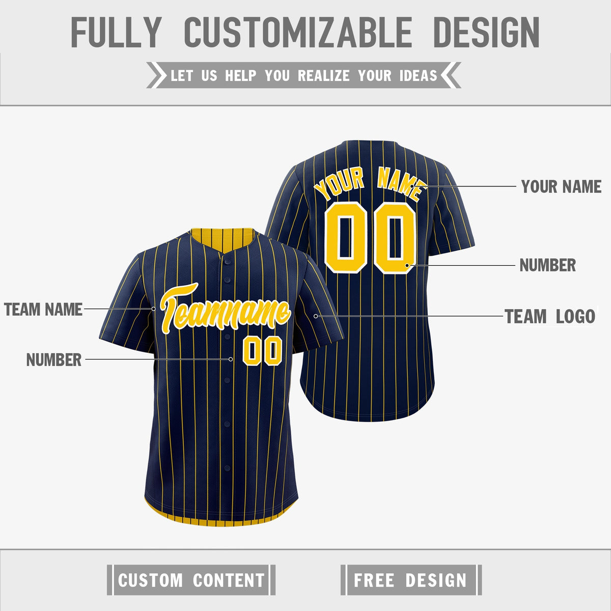 Custom Gold White Navy Reversible Stripe Fashion Baseball Jersey| KXKSHOP