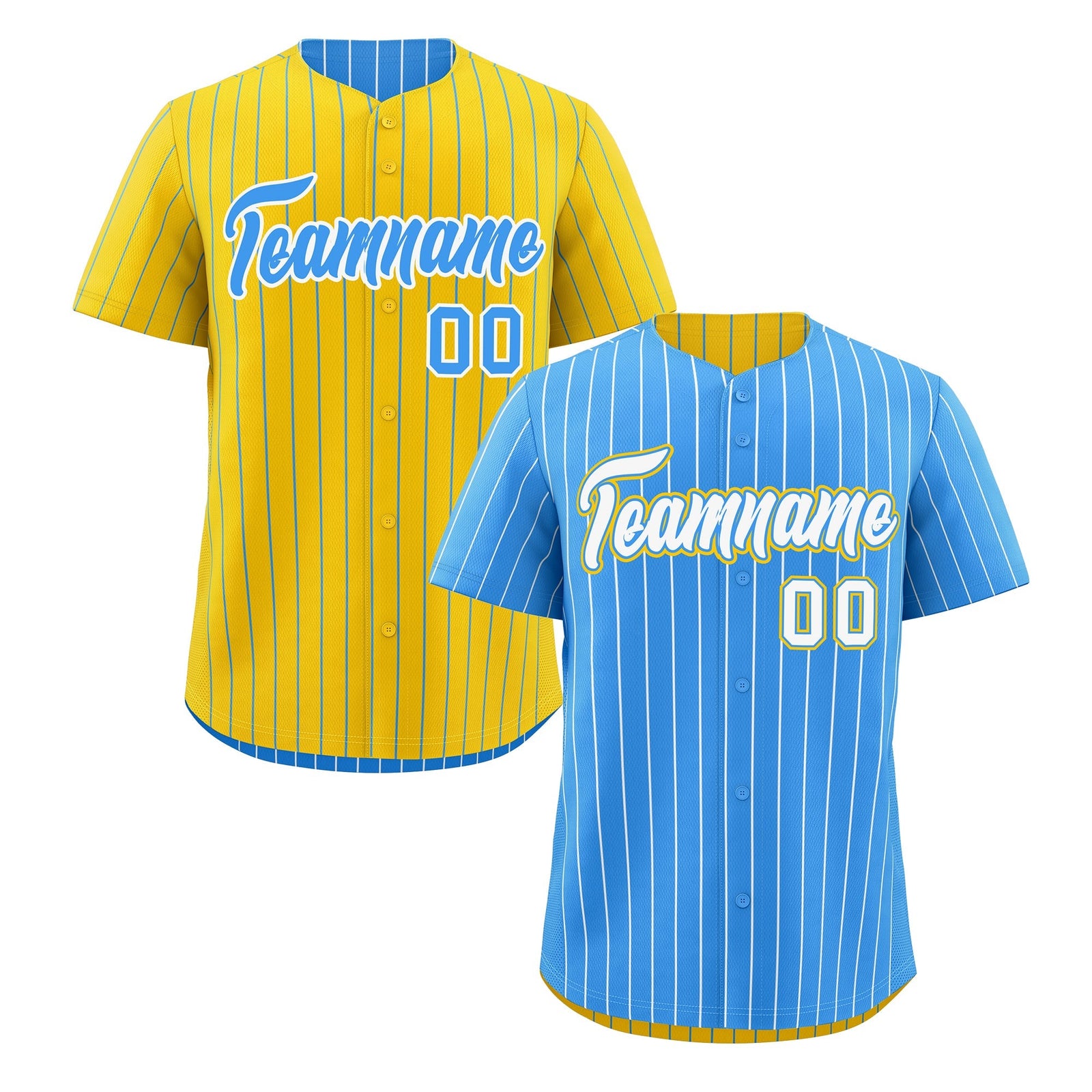Custom White Powder Blue Gold Reversible Stripe Fashion Baseball Jersey| KXKSHOP