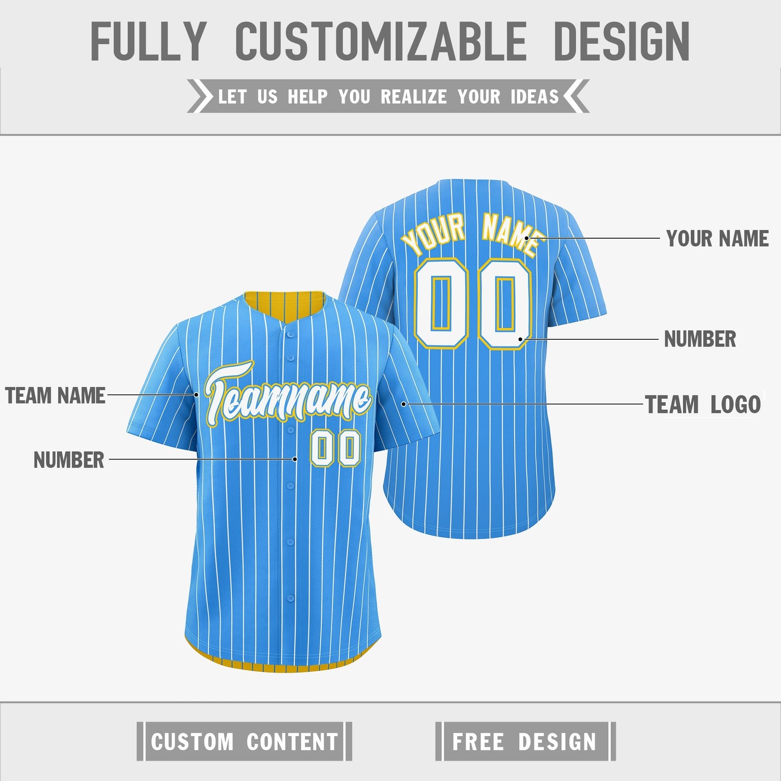 Custom White Powder Blue Gold Reversible Stripe Fashion Baseball Jersey| KXKSHOP