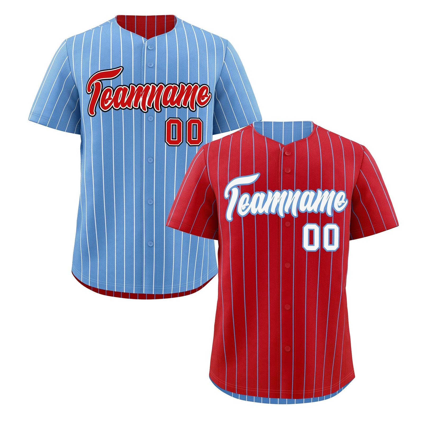 Custom White Light Blue Red Reversible Stripe Fashion Baseball Jersey| KXKSHOP