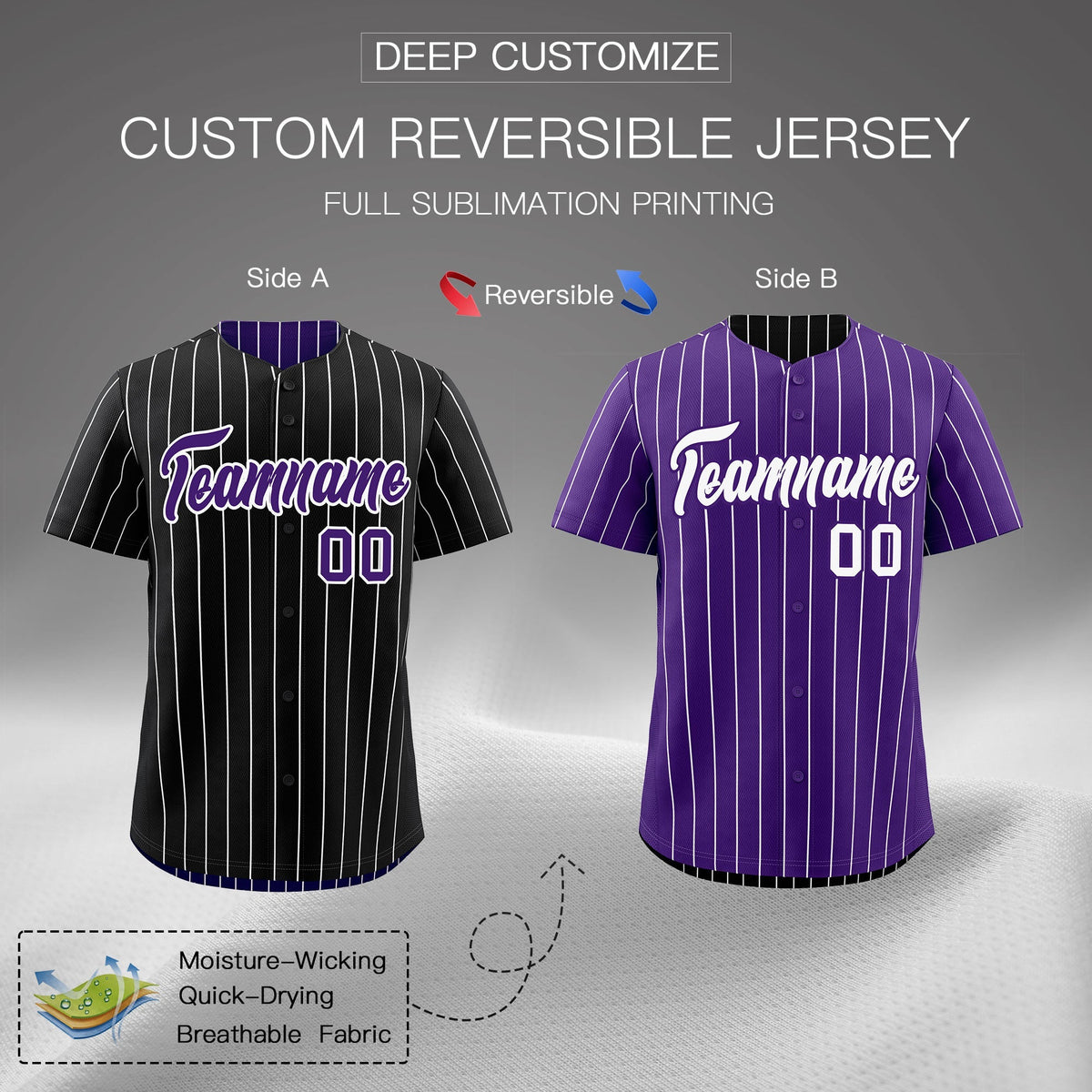 Custom Black Purple Purple White Reversible Stripe Fashion Baseball Jersey| KXKSHOP
