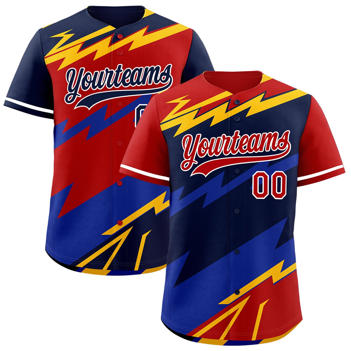 Custom Navy Red Yellow short sleeves Reversible Lightning Pattern Graffiti Graffiti Pattern Lightweight Baseball Jersey| KXKSHOP