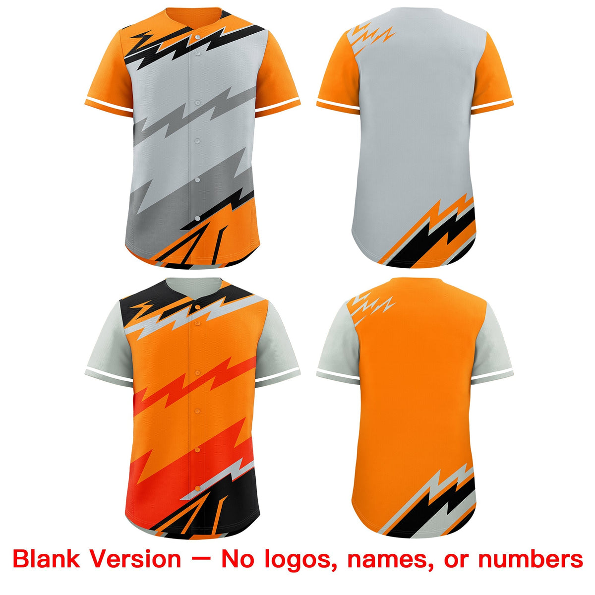 Custom Silver Orange Gray short sleeves Reversible Lightning Pattern Graffiti Graffiti Pattern Lightweight Baseball Jersey| KXKSHOP
