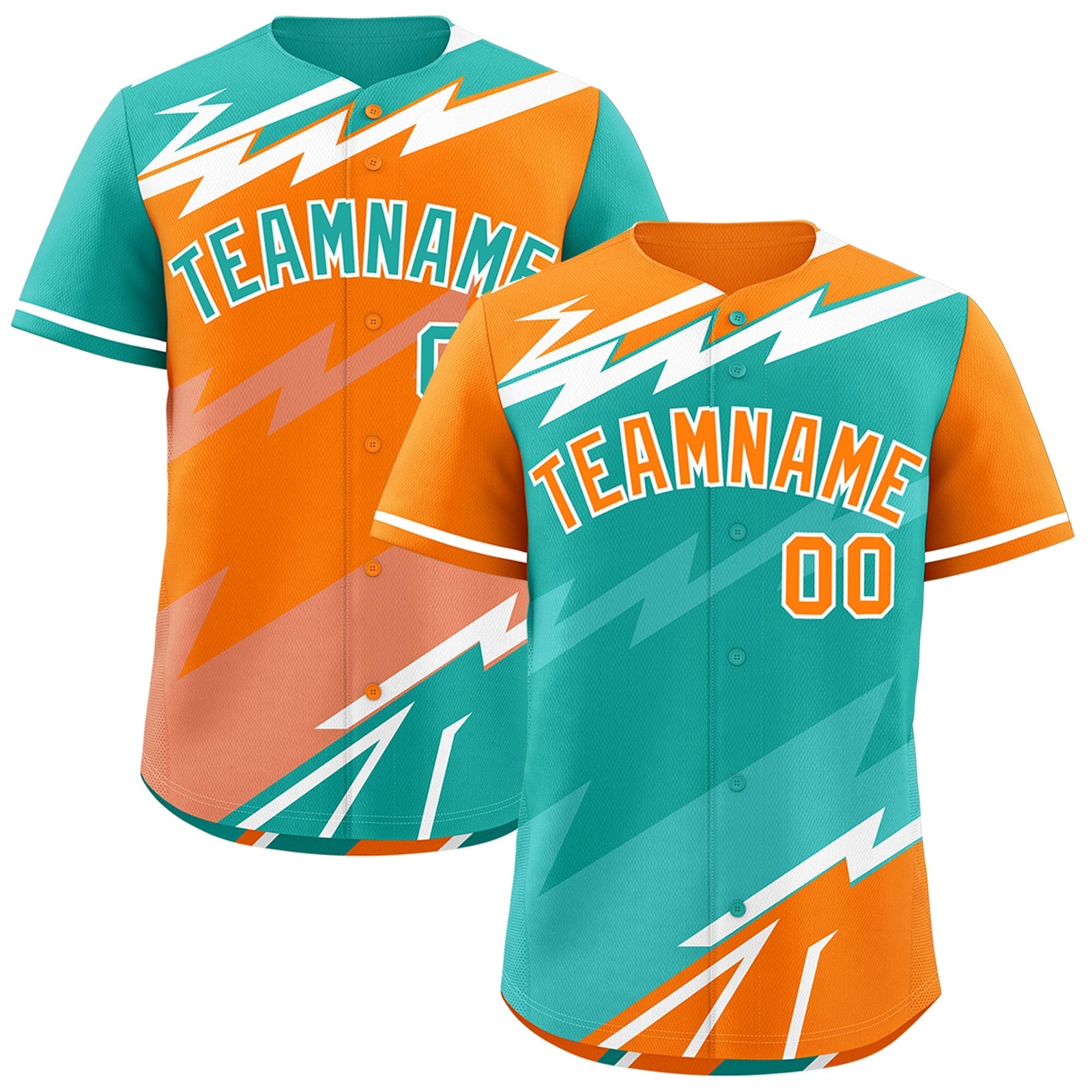 Custom Aqua Orange Teal short sleeves Reversible Lightning Pattern Graffiti Graffiti Pattern Lightweight Baseball Jersey| KXKSHOP